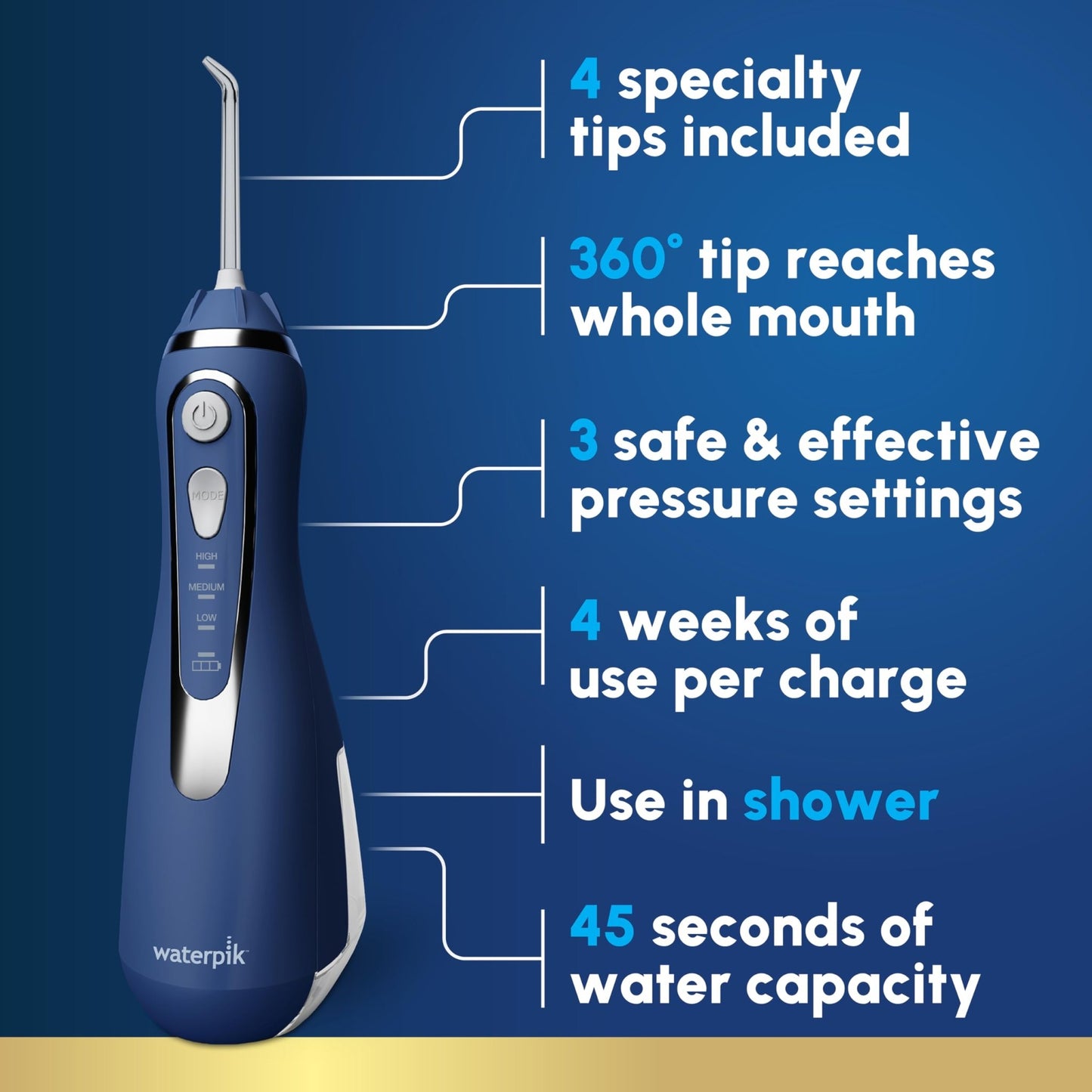 Waterpik Cordless Advanced 2.0 Water Flosser For Teeth, Gums, Braces, Dental Care With Travel Bag and 4 Tips, ADA Accepted, Rechargeable, Portable, and Waterproof, Black WP - 582, Packaging May Vary - digibuy