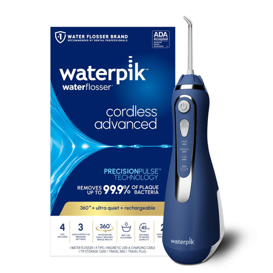 Waterpik Cordless Advanced 2.0 Water Flosser For Teeth, Gums, Braces, Dental Care With Travel Bag and 4 Tips, ADA Accepted, Rechargeable, Portable, and Waterproof, Black WP - 582, Packaging May Vary - digibuy