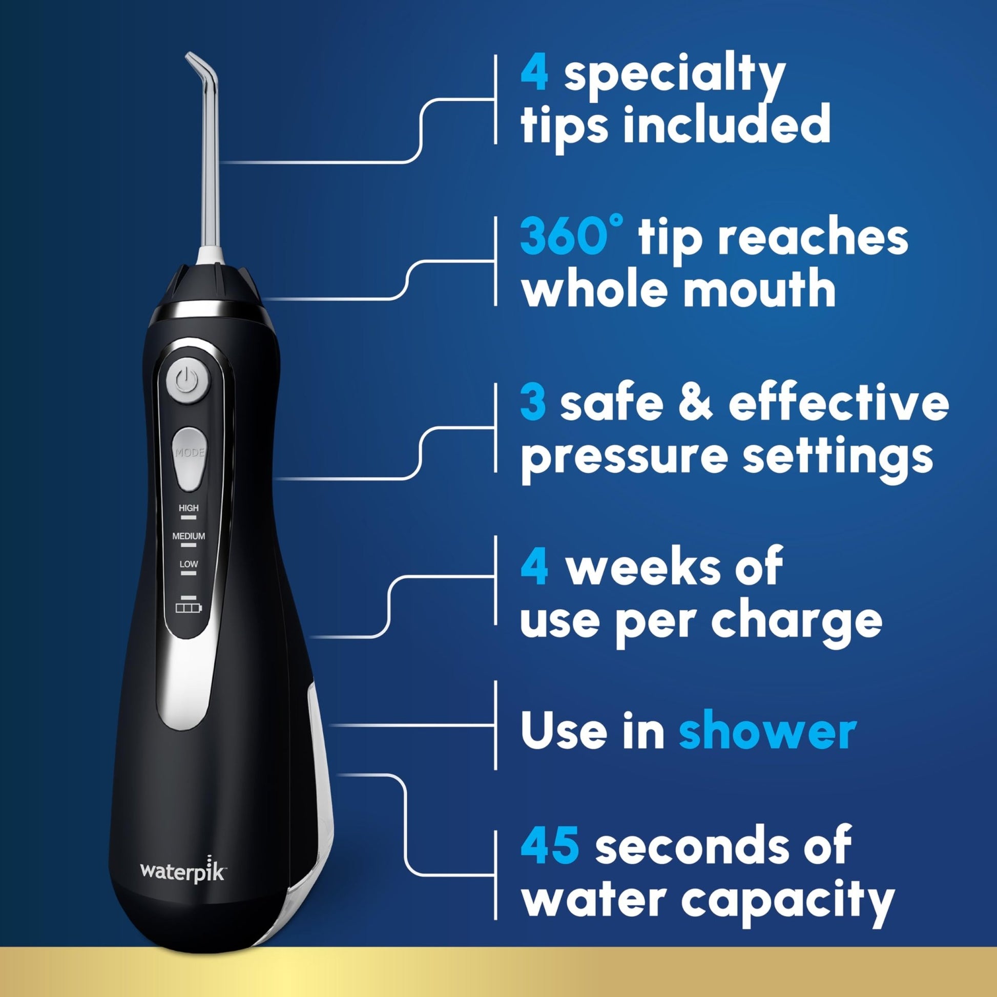 Waterpik Cordless Advanced 2.0 Water Flosser For Teeth, Gums, Braces, Dental Care With Travel Bag and 4 Tips, ADA Accepted, Rechargeable, Portable, and Waterproof, Black WP - 582, Packaging May Vary - digibuy